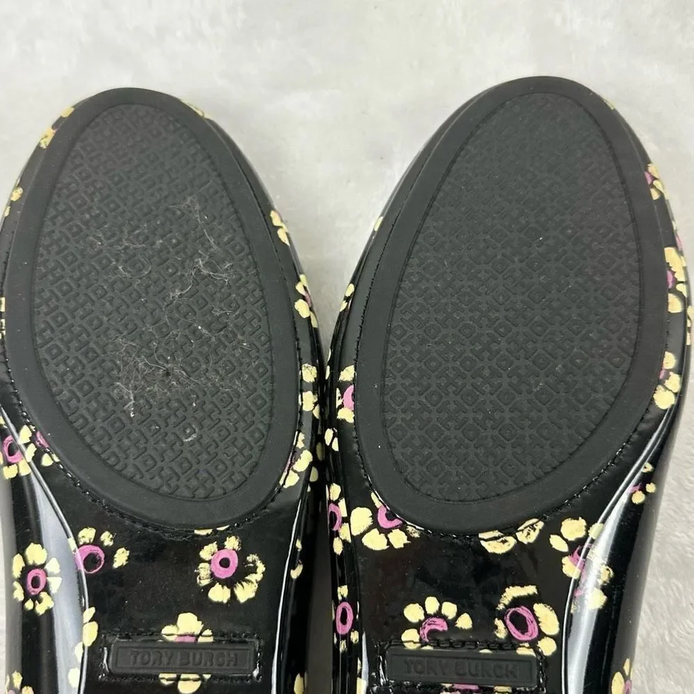 Tory Burch Women's 9‎ Patent Leather Floral Print Ballet Flat Black Daisy Print